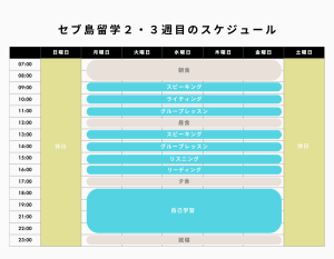 セブ島留学２・３週間目のスケジュール表